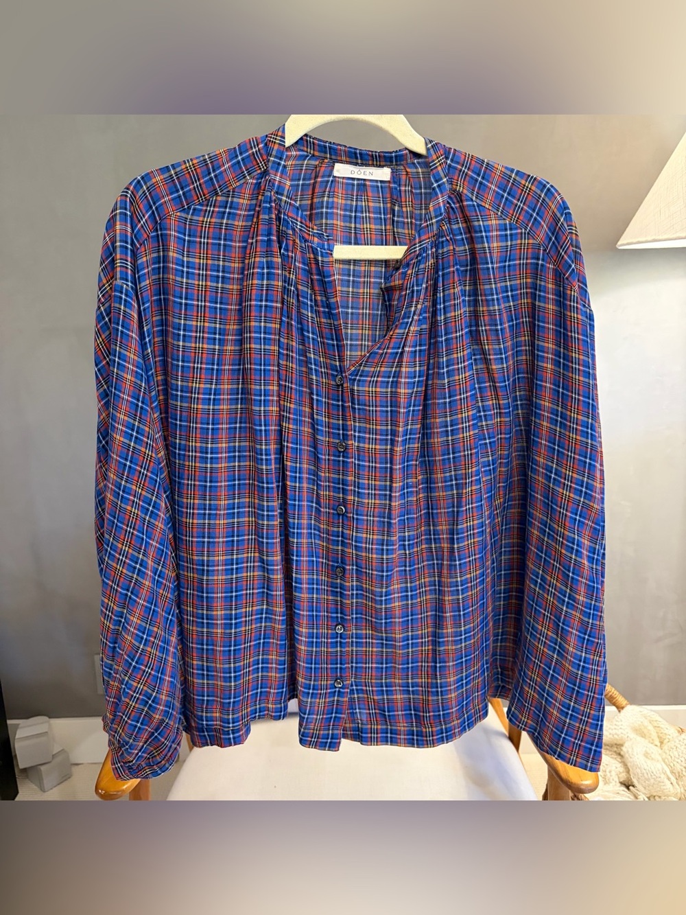 Dôen Jane Blouse in Azure French Plaid - Picture 3 of 6